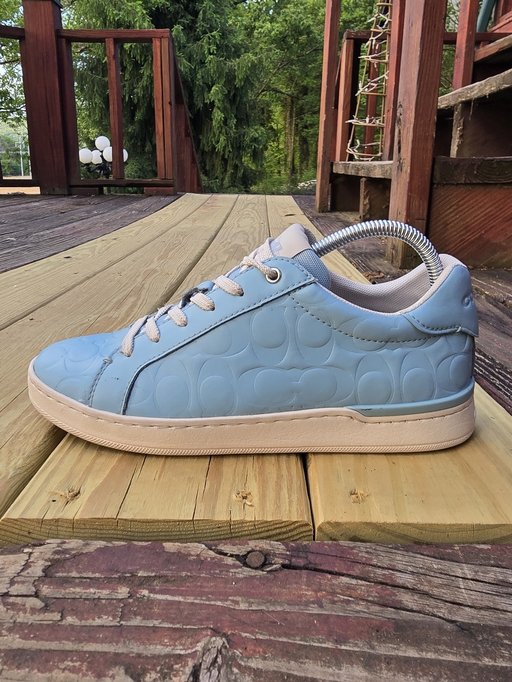 Coach Womens Clip Sneaker Signature Leather Casual Low Blue Size 8.5 CJ503 - Picture 5 of 15